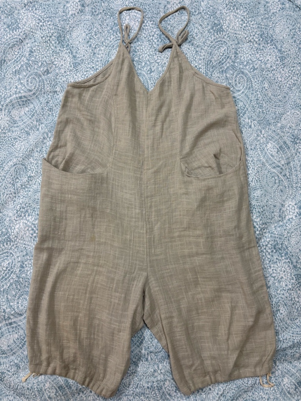 Free People Cream Linen-Texture Drawstring Hem Jumpsuit - Picture 4 of 16